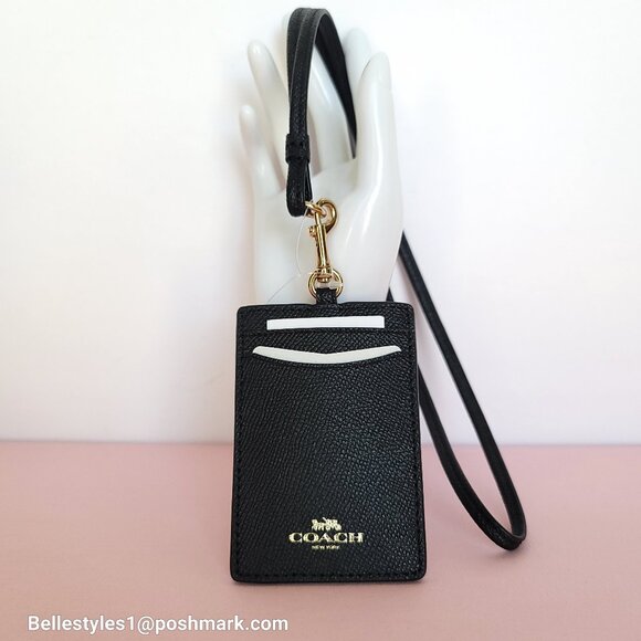 COACH Lanyard ID Crossgrain Leather w Lightweight Thin Strap- Black⭐ - Picture 7 of 13